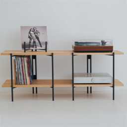 Oak Hinge Record Stand - Media Unit Tv Stand Vinyl Storage [2 Tier] Custom Sizes & Finishes Available - thumbnail 1