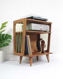 Mid-Century Modern Record Player & Vinyl Storage Cabinet, Turntable Stand, Retro Media Unit - thumbnail 1