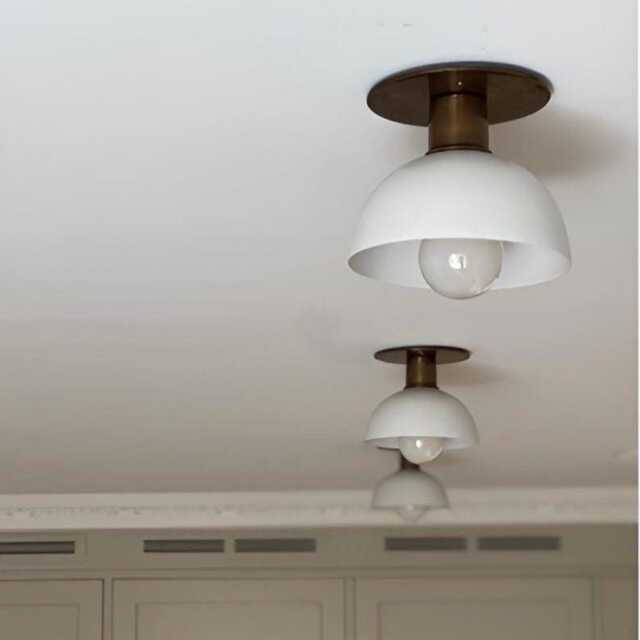 Modern Brass Flush Mount Ceiling Light - White Shade - image 1