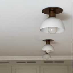 Modern Brass Flush Mount Ceiling Light - White Shade