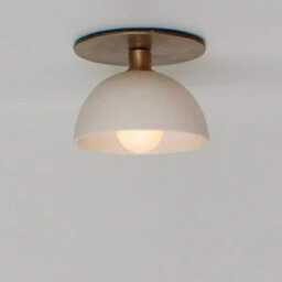 Modern Brass Flush Mount Ceiling Light - White Shade - thumbnail 3
