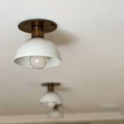 Modern Brass Flush Mount Ceiling Light - White Shade - thumbnail 2