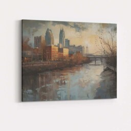 Modern Riverside City Skyline Reflection Impressionist Urban Landscape Canvas Wall Art Print Decor Picture Ready To Hang - thumbnail 4