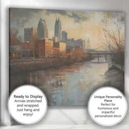 Modern Riverside City Skyline Reflection Impressionist Urban Landscape Canvas Wall Art Print Decor Picture Ready To Hang - thumbnail 3