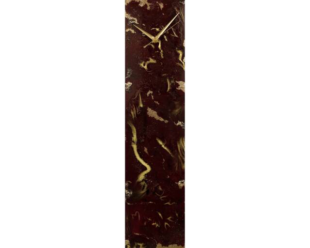 Maroon Wall Clock Dark Red & Gold Home Decor, Unique Decorative For Kitchen Or Bedroom Abstract Glass Art - image 1