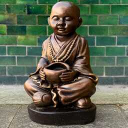 Japanese Buddha With Pot Statue Concrete Sculpture Outdoor Asian Figurine Cement Decoration Lover Gift Handmade - thumbnail 1