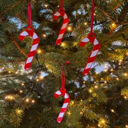 Acrylic Candy Cane Hanging Decorations - 4 Pack Christmas Tree Red & White Festive Themed Baubles Colourful - thumbnail 1