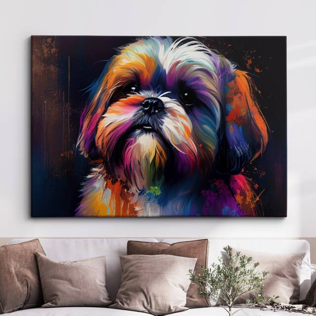 Colorful Shorkie Dog Pet Abstract Modern Oil Painting Wall Art, Framed Canvas Poster Print, Home Kitchen Office Room Decor, Gifts - image 1