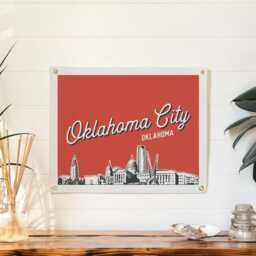 Oklahoma City, Felt Poster Banner - City Skyline Wall Art Print Sign. Vintage City Line Drawing Pennant Home Decor. Handmade Gift - thumbnail 2