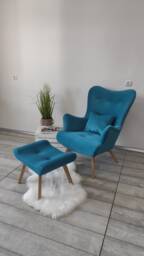 Turquoise Scandinavian Venus Velvet Armchair + Footstool/ Nursing Chair // Schaukelstuhl/ Sessel