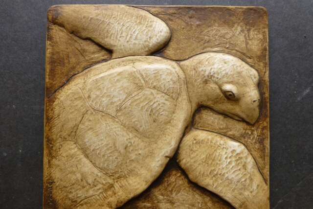 Hawksbill Sea Turtle Swimming Decorative Wall Sculpture Tile - image 1