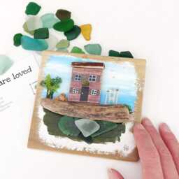 Miniature Coastal Cottage Driftwood Wall Art Sea Glass Beach Decor - thumbnail 3