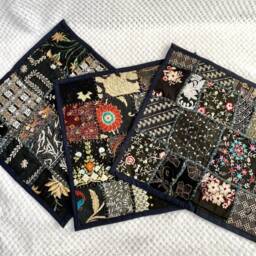 Cushion Cover, Throw Pillow, Black, Multi Color, Ethnic Indian. 40x40 cms, 16 Inches Square, Embroidered Sari Patchwork, Boho, Bohemian, Ethnic Art - thumbnail 3