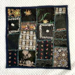 Cushion Cover, Throw Pillow, Black, Multi Color, Ethnic Indian. 40x40 cms, 16 Inches Square, Embroidered Sari Patchwork, Boho, Bohemian, Ethnic Art - thumbnail 4