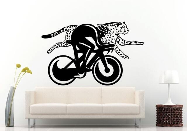 Race Between Bicyclist & A Cheetah Wall Decal Vinyl Sticker Mural Room Decor L738 - image 1