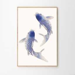 Blue Koi Fish Art Canvas Poster, Retro Wall Art, Good Luck Aesthetic Decor, Home Printed Gift - thumbnail 2