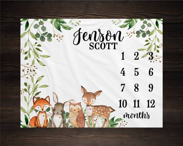 Woodland Milestone Blanket Monthly Growth Tracker Fox Baby Shower Gift Newborn Watch Me Grow Boy Bm18 - image 1