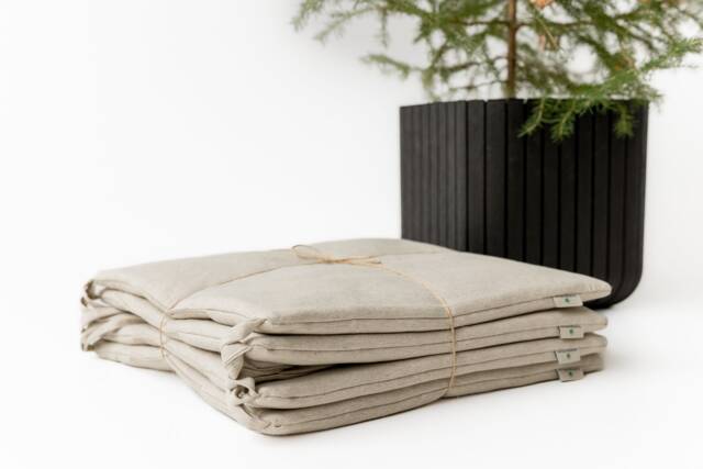 Set Of 4 Natural Hemp Linen Seat Cushions For Chair With Ties Filled Organic Hemp Fiber in Fabric Pillow - image 1