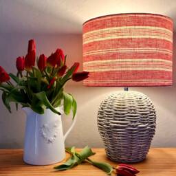 Linen Lampshade Or Ceiling Red & Antique White Stripes - thumbnail 2