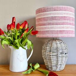 Linen Lampshade Or Ceiling Red & Antique White Stripes - thumbnail 3
