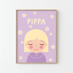 Personalized Portrait Girl With Blonde Hair Daisy Flower - Illustration Print Poster For Kids Children's Wall Decor Lilac - thumbnail 2