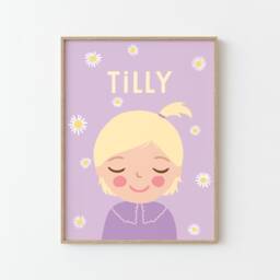 Personalized Portrait Girl With Blonde Hair Daisy Flower - Illustration Print Poster For Kids Children's Wall Decor Lilac - thumbnail 3