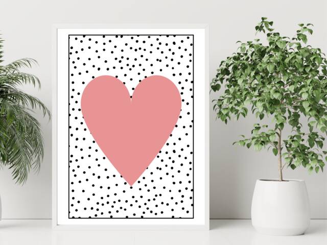Heart Wall Print Polka Fun - Kids Home Playroom Bedroom Gift Bespoke A5 A4 A3 Framed - image 1