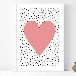 Heart Wall Print Polka Fun - Kids Home Playroom Bedroom Gift Bespoke A5 A4 A3 Framed - thumbnail 3