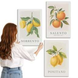 3 Piece Canvas Set - Lemons & Oranges From Italy's Amalfi Coast, Yellow Photo Print, Plants Flowers Wall Decor - thumbnail 3