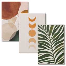Canvas Set Of 3 - Shapes in Warm Colors & Leaves, Brown Print On Canvas, Abstract Wall Decor - thumbnail 2