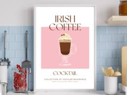 Irish Coffee Cocktail Art Print Poster - Party Signature Drink Sign Wall Decor Minimalist Elegant Retro Gift A5 A4 A3 - thumbnail 1