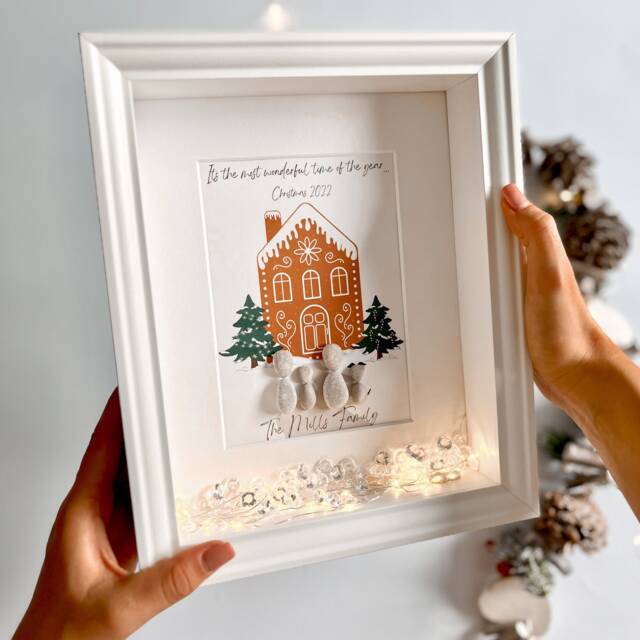 Gingerbread House Pebble Art Family Christmas 2024 Picture Frame Keepsake Xmas Decorations Personalised Wife Gift - image 1