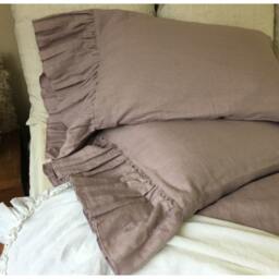 A Pair Of Shabby Chic Orchid Linen Pillow Covers With Mermaid Long Ruffles, Inspired By French Country Style - thumbnail 3