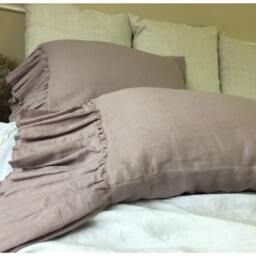 A Pair Of Shabby Chic Orchid Linen Pillow Covers With Mermaid Long Ruffles, Inspired By French Country Style - thumbnail 2