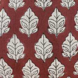 Hand Block Print Pillow Cover, Rusty Red & Natural Floral Cover , Natural Linen Cover - thumbnail 2