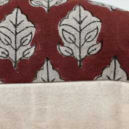 Hand Block Print Pillow Cover, Rusty Red & Natural Floral Cover , Natural Linen Cover - thumbnail 3
