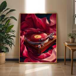 Vintage Turntable Art Print Red Burgundy Music Room Decor - Poster Only - thumbnail 2