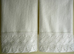 Venice Lace Fingertip Towels - 2 White Velour 100% Cotton New Custom-Embellished