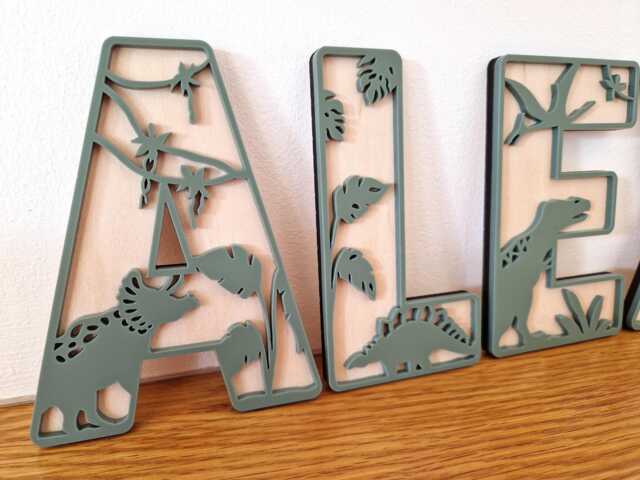 Wooden Dinosaur Letters Alphabet, Personalised Wall Name Sign, Dino Theme Nursery Decor, Childrens Bedroom, Girl Boy Kids Room Accessory - image 1