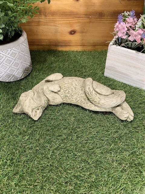 Stone Garden Laying Stretching Playing Cat Kitten Lawn Statue Ornament - image 1