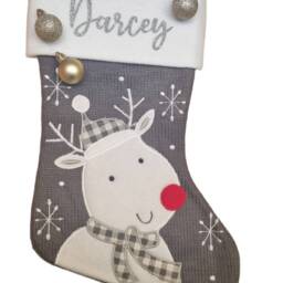Personalised Christmas Stockings Knitted Grey Glitter Silver - Santa Reindeer Teddy Fireplace Decorations Matching Family Dog - thumbnail 3