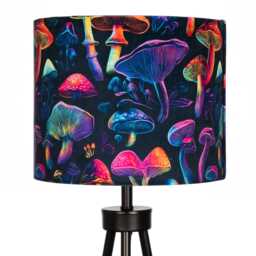 Neon Mushroom Funghi Print Velvet Lampshade Black Colourful 25cm 30cm 35cm 40cm 45cm - Drum Lamp Shade Handmade Home Decor Ceiling - thumbnail 2