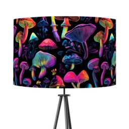 Neon Mushroom Funghi Print Velvet Lampshade Black Colourful 25cm 30cm 35cm 40cm 45cm - Drum Lamp Shade Handmade Home Decor Ceiling