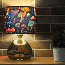 Neon Mushroom Funghi Print Velvet Lampshade Black Colourful 25cm 30cm 35cm 40cm 45cm - Drum Lamp Shade Handmade Home Decor Ceiling - thumbnail 3