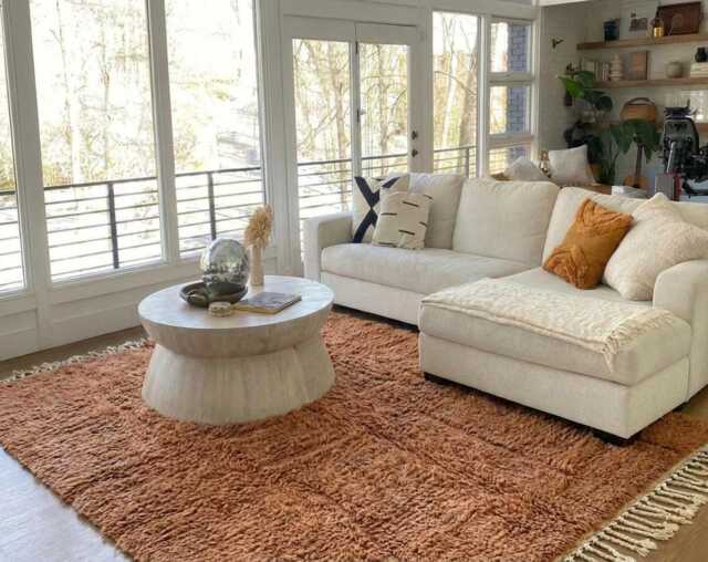 Solid Brown Abstract Moroccan Rug - Hand Tufted Earthy Tone Berber Shag Carpet Large Living Room Area - image 1