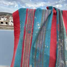 Vintage Indian Kantha Quilt Reversible Patchwork Block Print Cotton Handmade Bedspread - thumbnail 2