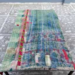 Vintage Indian Kantha Quilt Reversible Patchwork Block Print Cotton Handmade Bedspread - thumbnail 4