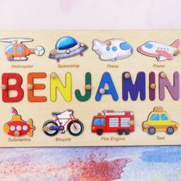 Christmas Gift For Babies, 2nd Birthday Baby Boy, Wooden Name Puzzle With Vehicles, Personalized Memory Toy, Nephew - thumbnail 3