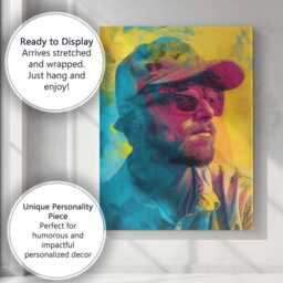 Contemporary Bearded Man Portrait Colourful Neon Pop Art Canvas Wall Print Decor Picture Ready To Hang - thumbnail 3