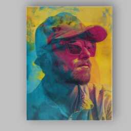 Contemporary Bearded Man Portrait Colourful Neon Pop Art Canvas Wall Print Decor Picture Ready To Hang - thumbnail 1